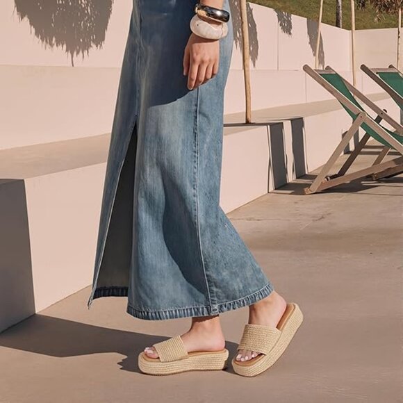 Platform Slip on Espadrille Sandals for Women Wedges Slides Bohemia Sandals Flat - Picture 2 of 5